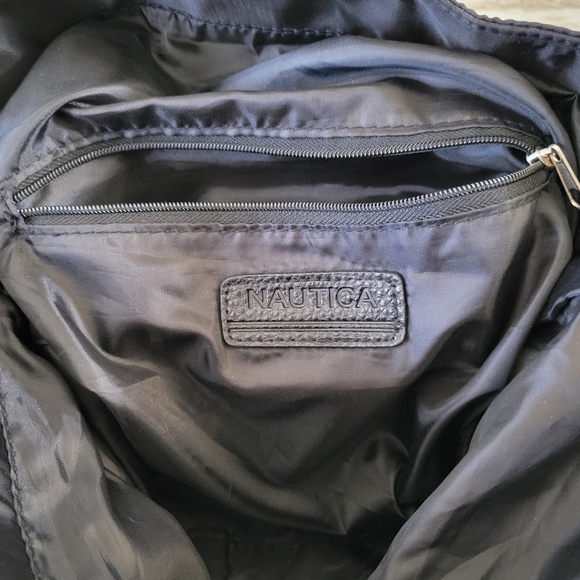 Nautica Black Foldover Large Backpack Bag Adjustable Straps Zip Pocket Buckle - Picture 7 of 11